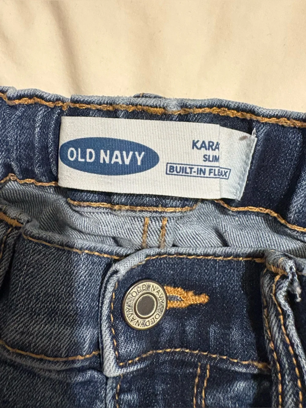 Old Navy Kids Boys Slim Jeans - Dark Blue with Tan Stitching